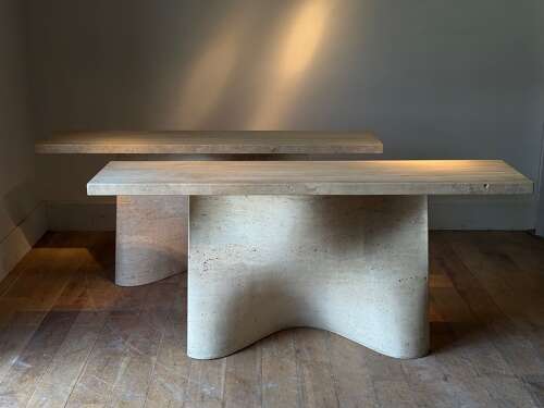 C1970 A Rare PAIR Spanish Travertine Console Tables