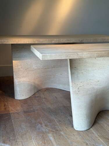 C1970 A Rare PAIR Spanish Travertine Console Tables