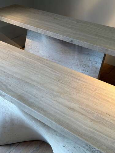 C1970 A Rare PAIR Spanish Travertine Console Tables
