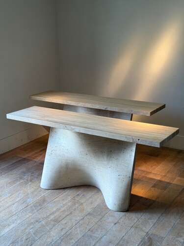 C1970 A Rare PAIR Spanish Travertine Console Tables