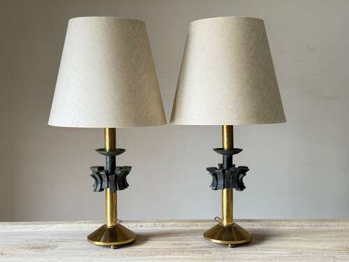 C1960 A Pair of Spanish Brass & Bronze Table Lamps