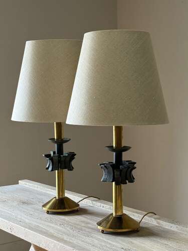 C1960 A Pair of Spanish Brass & Bronze Table Lamps