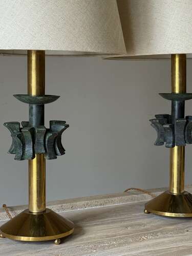 C1960 A Pair of Spanish Brass & Bronze Table Lamps
