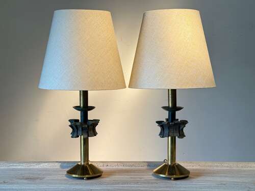 C1960 A Pair of Spanish Brass & Bronze Table Lamps