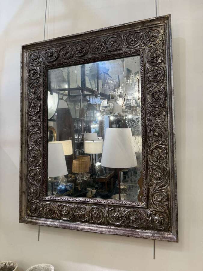 C1785 A Rare French Silvered Louis XVI Period Carved Mirror
