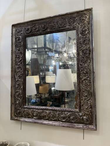 C1785 A Rare French Silvered Louis XVI Period Carved Mirror