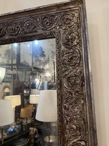 C1785 A Rare French Silvered Louis XVI Period Carved Mirror