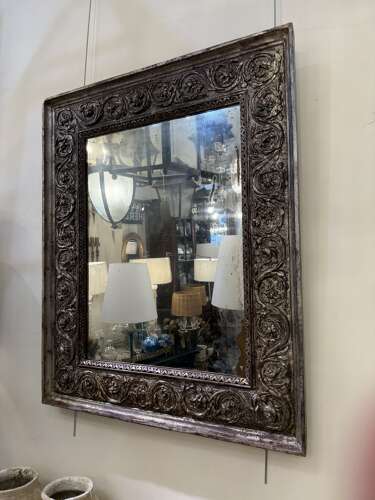 C1785 A Rare French Silvered Louis XVI Period Carved Mirror