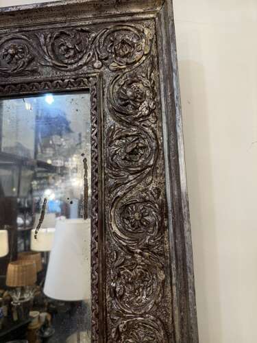 C1785 A Rare French Silvered Louis XVI Period Carved Mirror