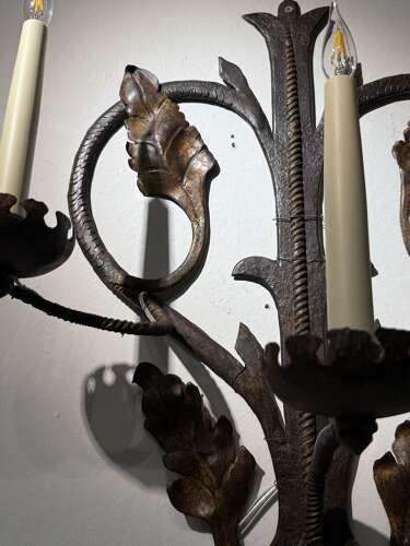 C1950 A Pair of Large French Iron Gilt Wall Sconces