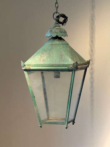 C1930 A Stylish French Verdigris Copper Lantern