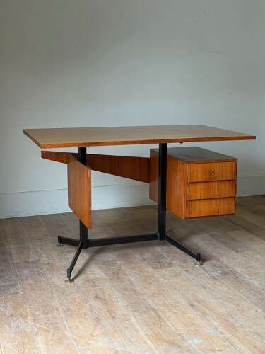C1960 A Stylish Italian Modernist Mid Century Palisander Wood Desk