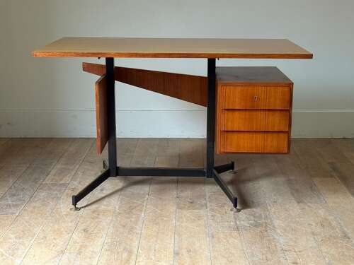 C1960 A Stylish Italian Modernist Mid Century Palisander Wood Desk