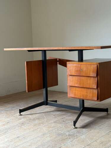 C1960 A Stylish Italian Modernist Mid Century Palisander Wood Desk