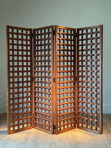 C1950 A Chic Spanish 4 Fold Hardwood Screen