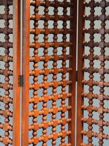 C1950 A Chic Spanish 4 Fold Hardwood Screen