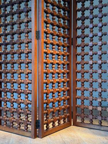 C1950 A Chic Spanish 4 Fold Hardwood Screen