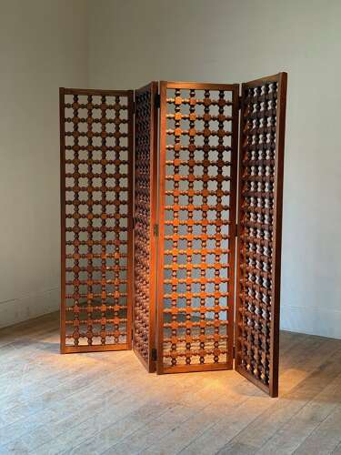 C1950 A Chic Spanish 4 Fold Hardwood Screen