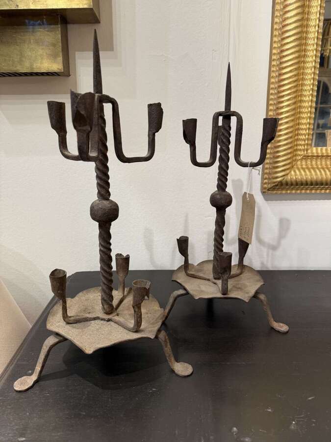 C1930 A Quirky Pair of French Wrought Iron Candelabra