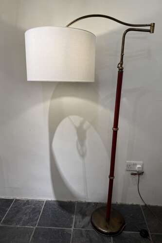 C1950 An Italian Telescopic Extendable Brass & Red Leather Floor Lamp