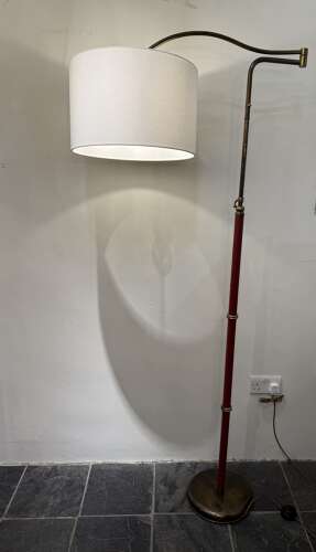 C1950 An Italian Telescopic Extendable Brass & Red Leather Floor Lamp