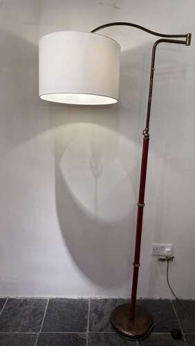 C1950 An Italian Telescopic Extendable Brass & Red Leather Floor Lamp