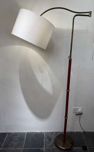 C1950 An Italian Telescopic Extendable Brass & Red Leather Floor Lamp