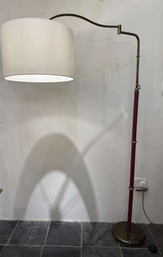 C1950 An Italian Telescopic Extendable Brass & Red Leather Floor Lamp