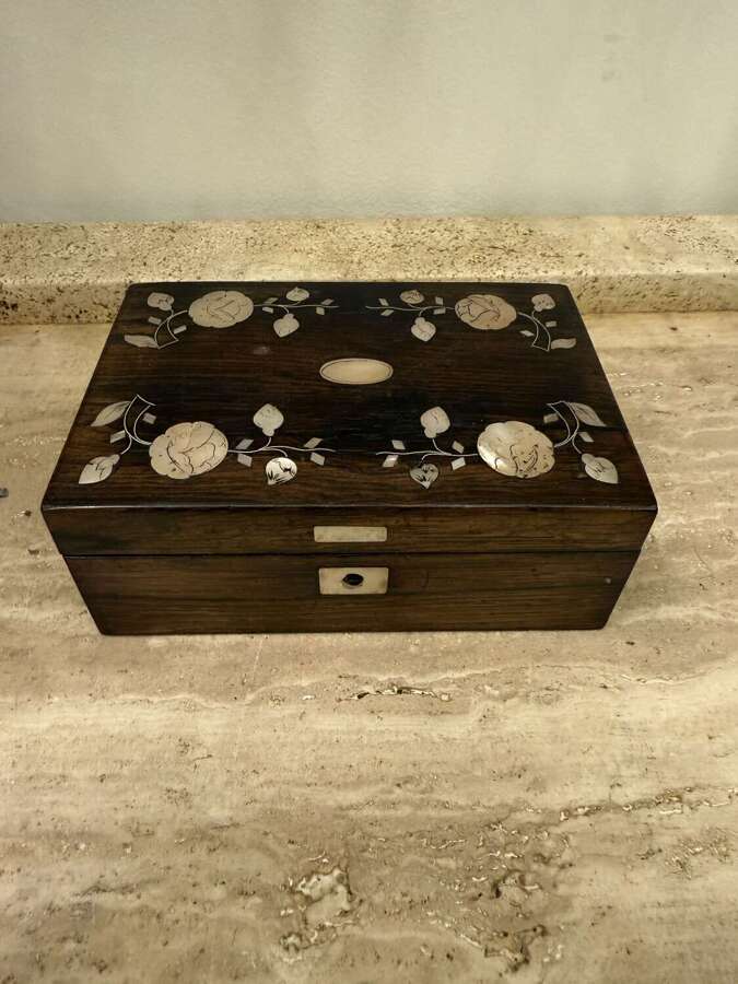 C1880 A French Walnut  Mother of Pearl Inlaid Box