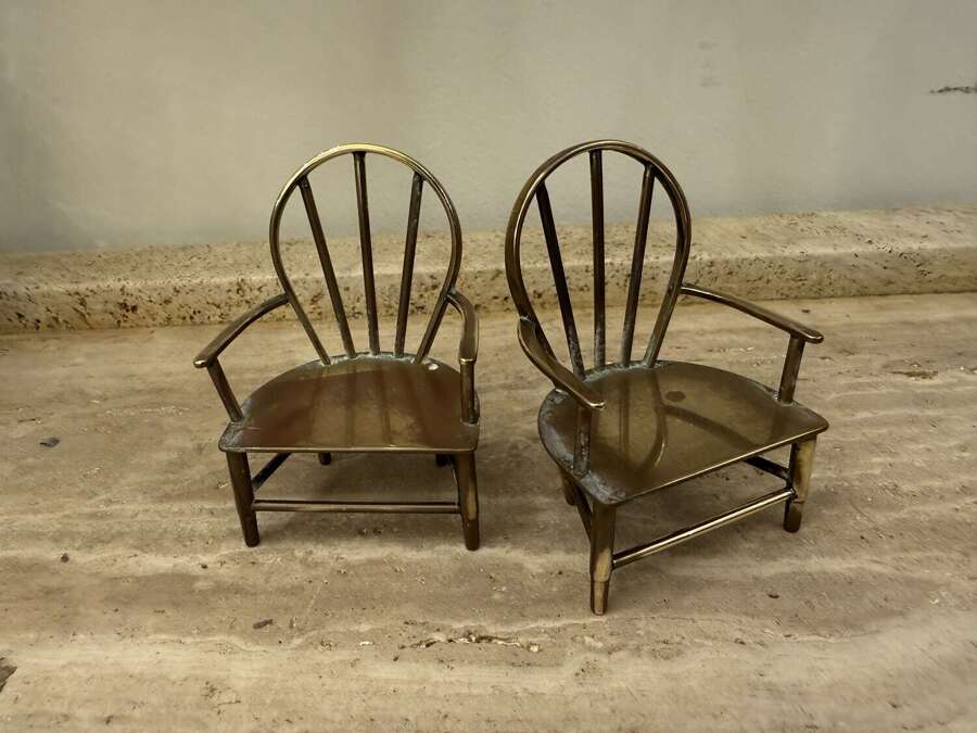 C1880 A Pair of English Miniature Brass on Copper Chairs