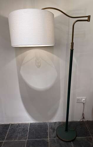 C1950 An Italian Telescopic Brass & Green Leather Floor Lamp