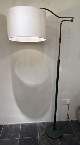 C1950 An Italian Telescopic Brass & Green Leather Floor Lamp