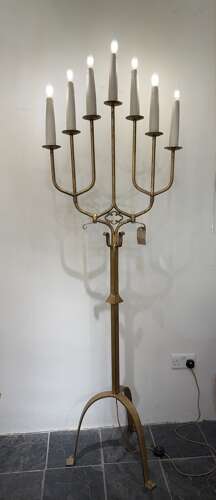 C1950 A Spanish Gilt Iron Tall 7 Flame Floor Light