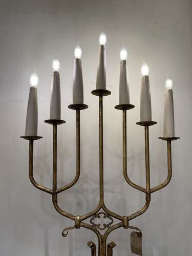C1950 A Spanish Gilt Iron Tall 7 Flame Floor Light