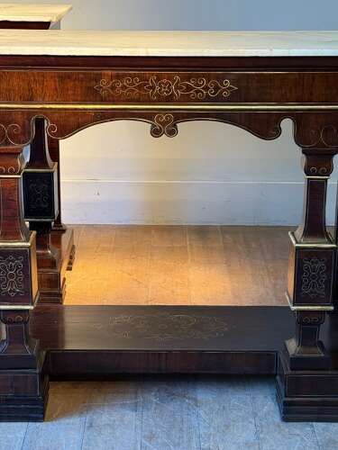 C1870 A Pair of Italian Brass Inlaid Rosewood Console Tables