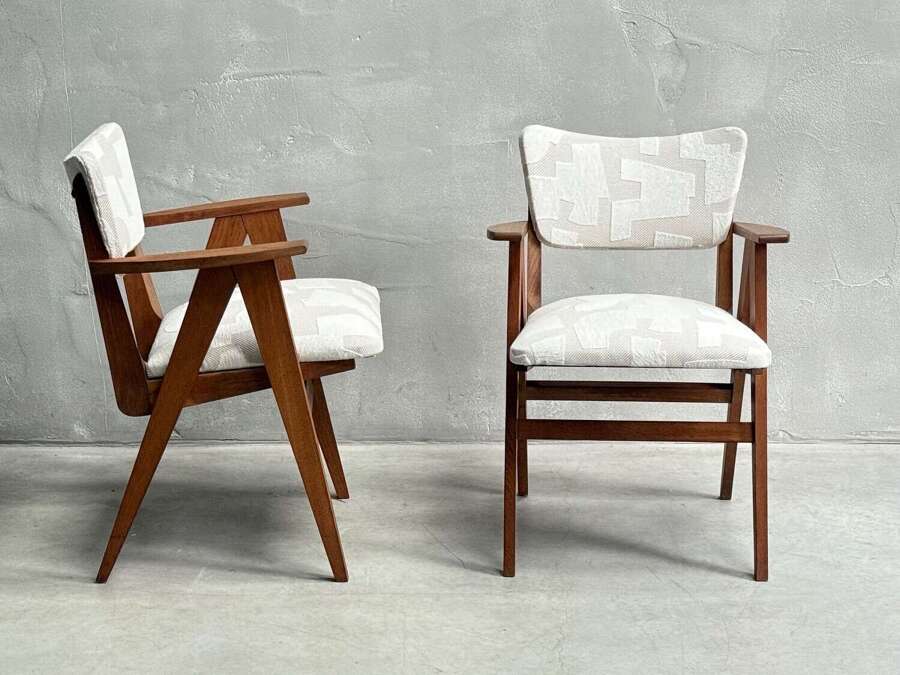 C1950 A Stylish Pair of French Oak Compass Chairs