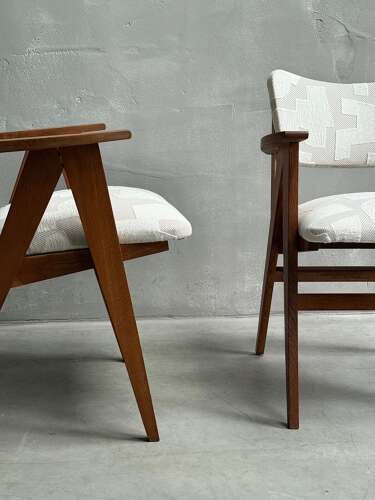 C1950 A Stylish Pair of French Oak Compass Chairs