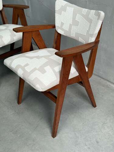 C1950 A Stylish Pair of French Oak Compass Chairs