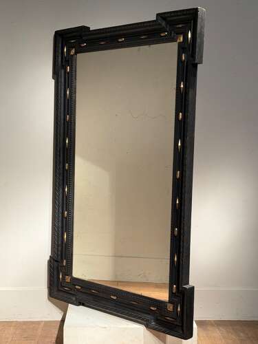 C1850 A Stylish French Ebonised & Parcel Gilt Mirror