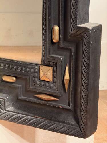 C1850 A Stylish French Ebonised & Parcel Gilt Mirror