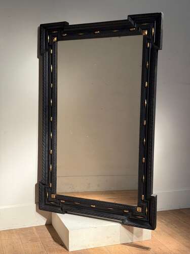 C1850 A Stylish French Ebonised & Parcel Gilt Mirror