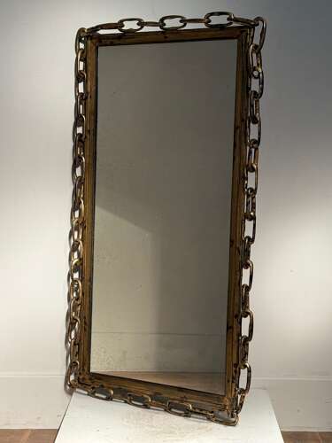 C1950 A Stylish Spanish Gilt Iron Chain Mirror