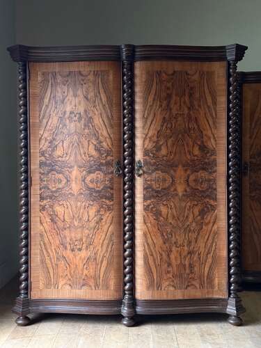 C1930 A Pair of Italian Figured Walnut Serpentine Fronts & Sugar Twist Columns