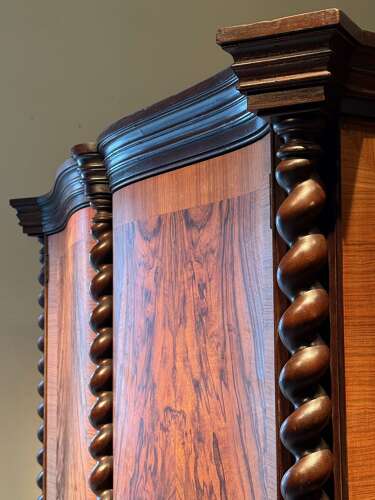 C1930 A Pair of Italian Figured Walnut Serpentine Fronts & Sugar Twist Columns