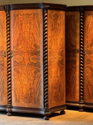 C1930 A Pair of Italian Figured Walnut Serpentine Fronts & Sugar Twist Columns