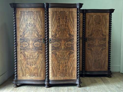 C1930 A Pair of Italian Figured Walnut Serpentine Fronts & Sugar Twist Columns