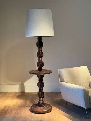 C1950 A Dudouyt Style Wooden Table / Floor Lamp