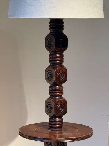 C1950 A Dudouyt Style Wooden Table / Floor Lamp