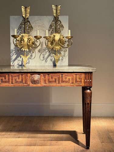 C1950 A Pair of Spanish Gilt Iron Arrow Wall Sconces
