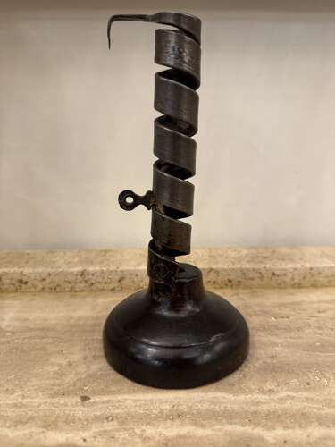 C1750 A French Folk Art Iron & Wood Rat de Cave Candlestick